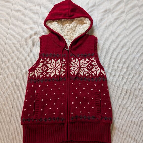 VINTAGE Aeropostale shirling lined fair isle hooded sweater vest red cream XL - Picture 1 of 9